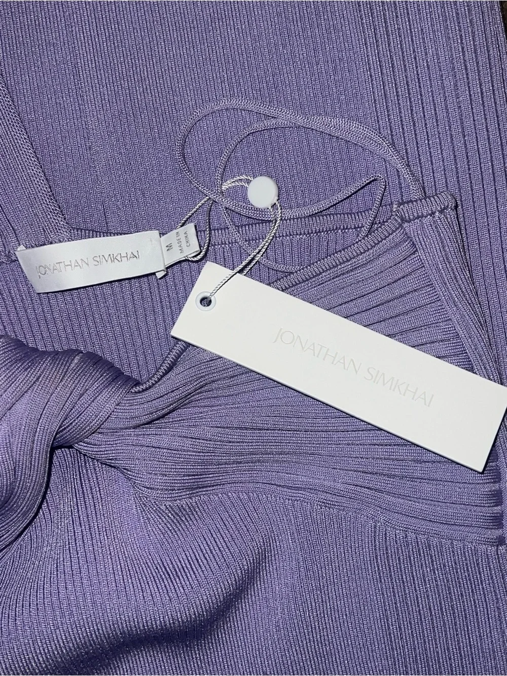 $485 Jonathan Simkhai Lavender One-Shoulder Ribbed Dress Size M - Picture 5 of 6